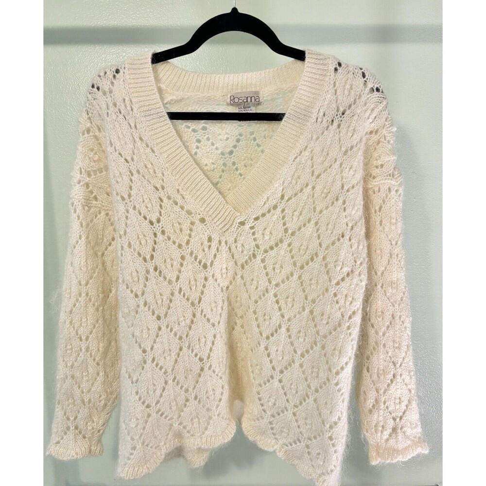 Vintage Rosanna Sweater‎ Cream White Sequence Size M Mohair Blend